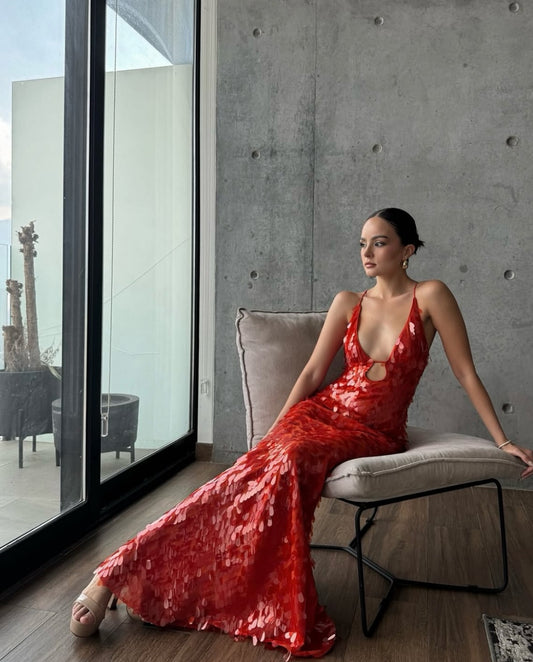 Misha Sapphire Sequin Maxi Dress in Red