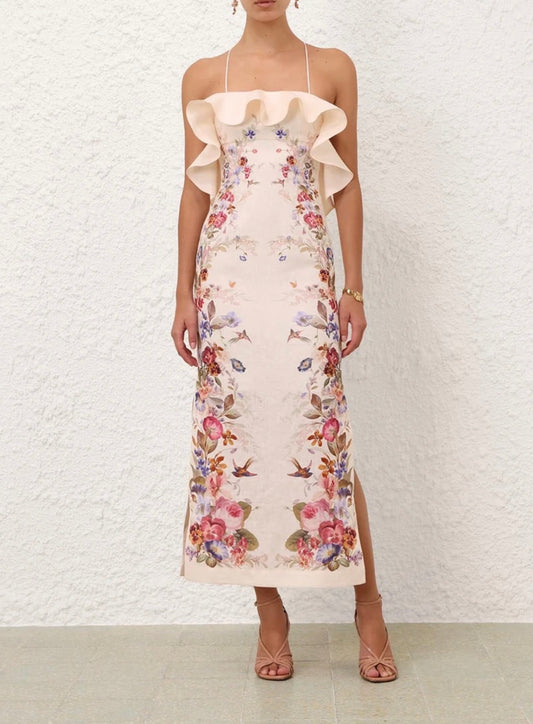 Zimmermann Patience Frill Midi Dress in Vanilla Floral