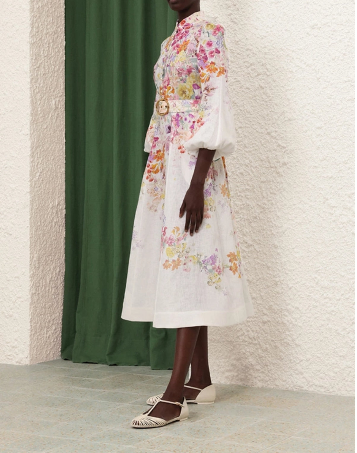 Zimmermann Natura Buttoned Midi Dress in Kaleidoscope Garden