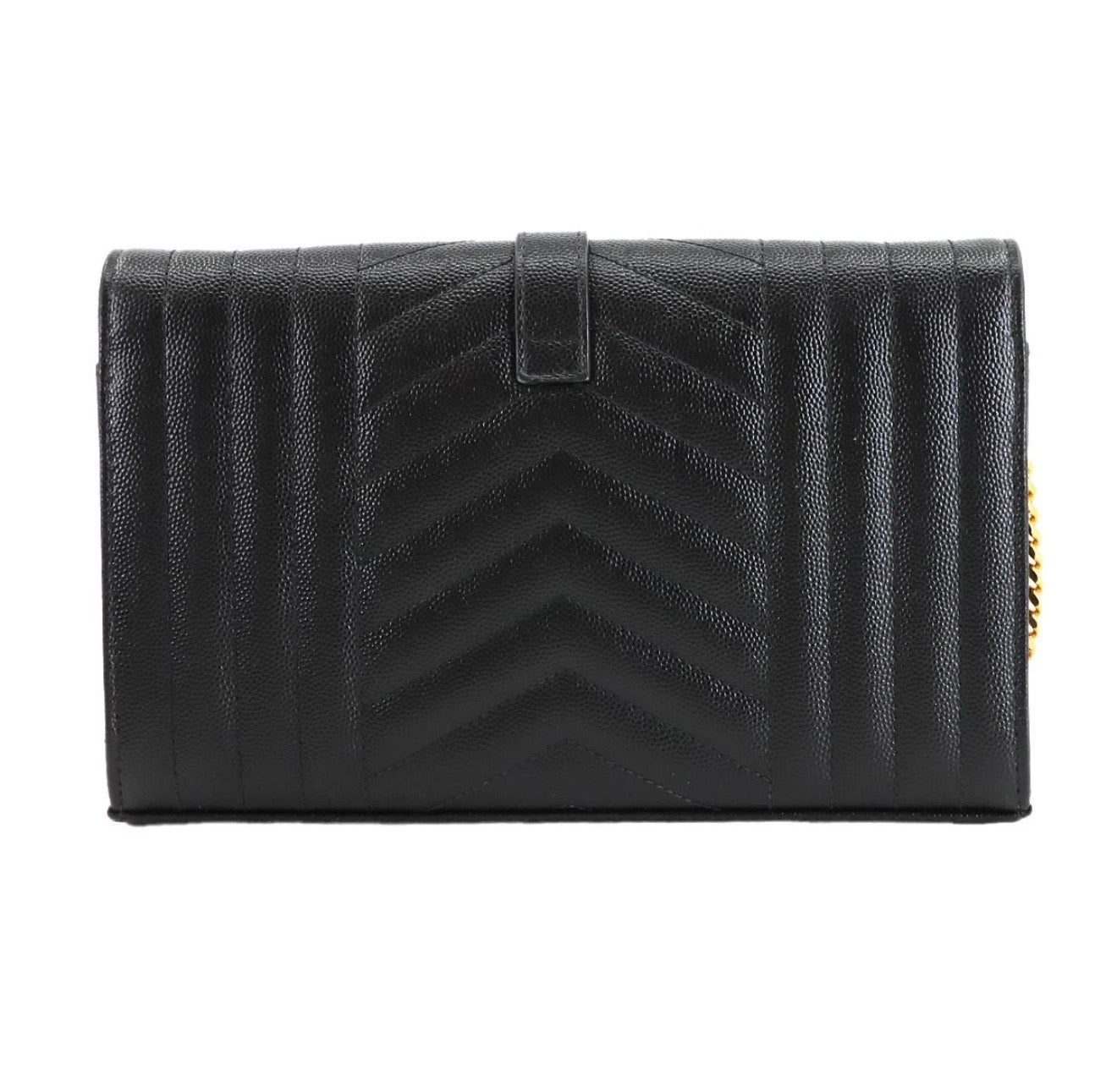 YSL Saint Laurent Classic Cassandre Chain Wallet in Grain de Poudre Leather Black with Gold Hardware