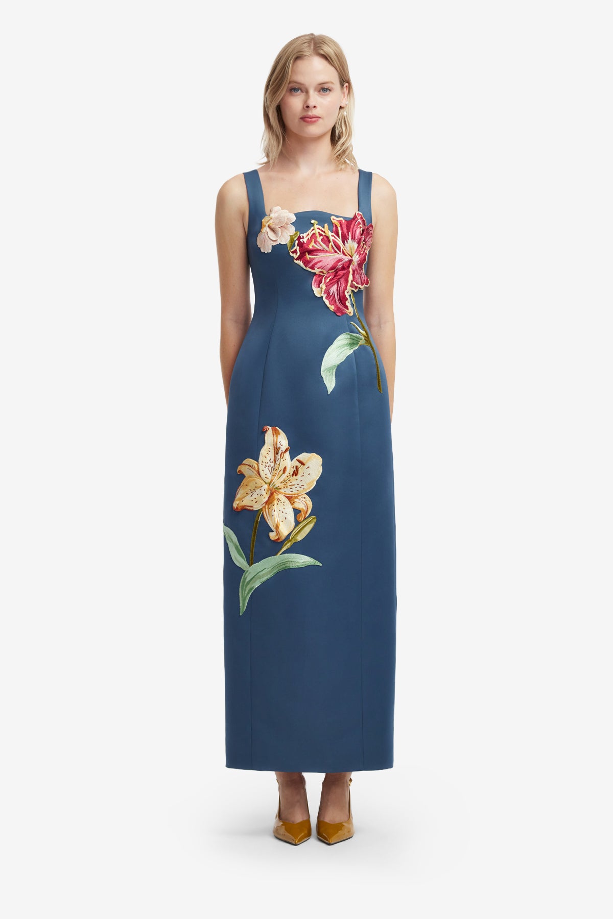 Leo Lin Adelina Embroidered Maxi Dress l Lily Print in Indigo