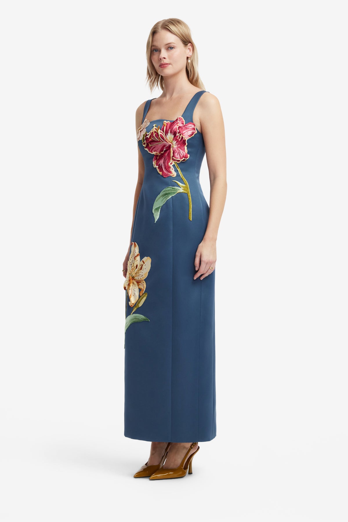 Leo Lin Adelina Embroidered Maxi Dress l Lily Print in Indigo