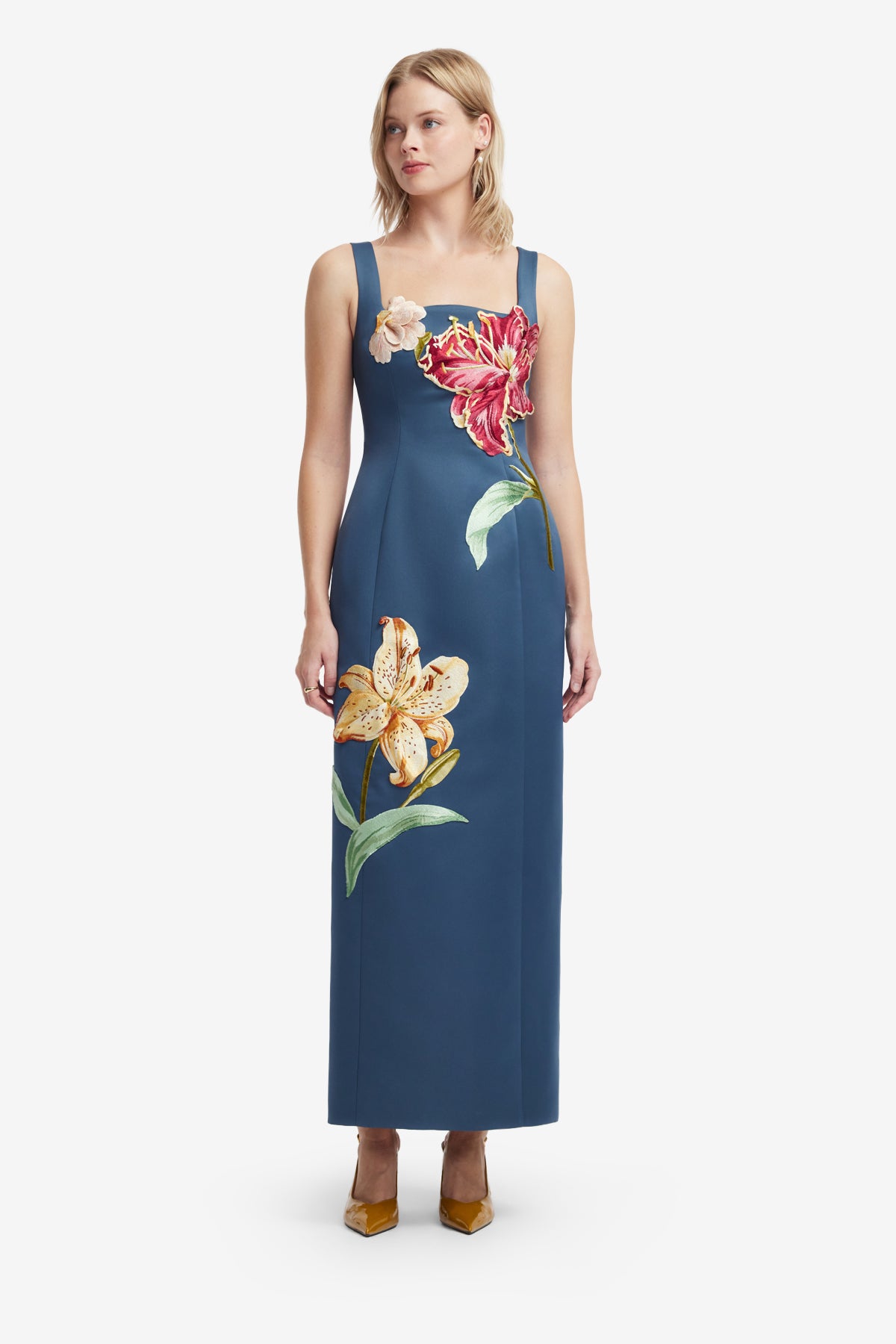 Leo Lin Adelina Embroidered Maxi Dress l Lily Print in Indigo