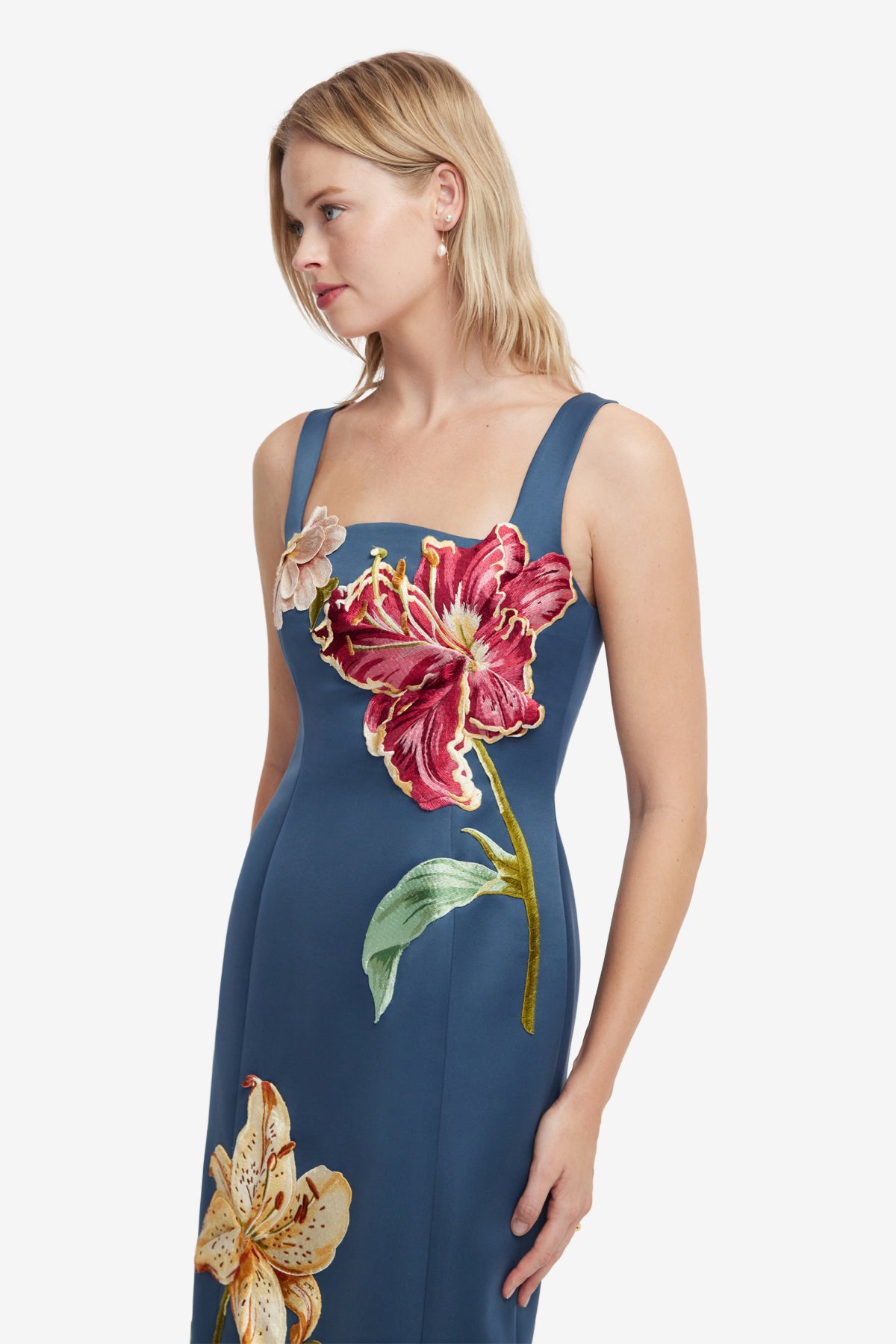Leo Lin Adelina Embroidered Maxi Dress l Lily Print in Indigo