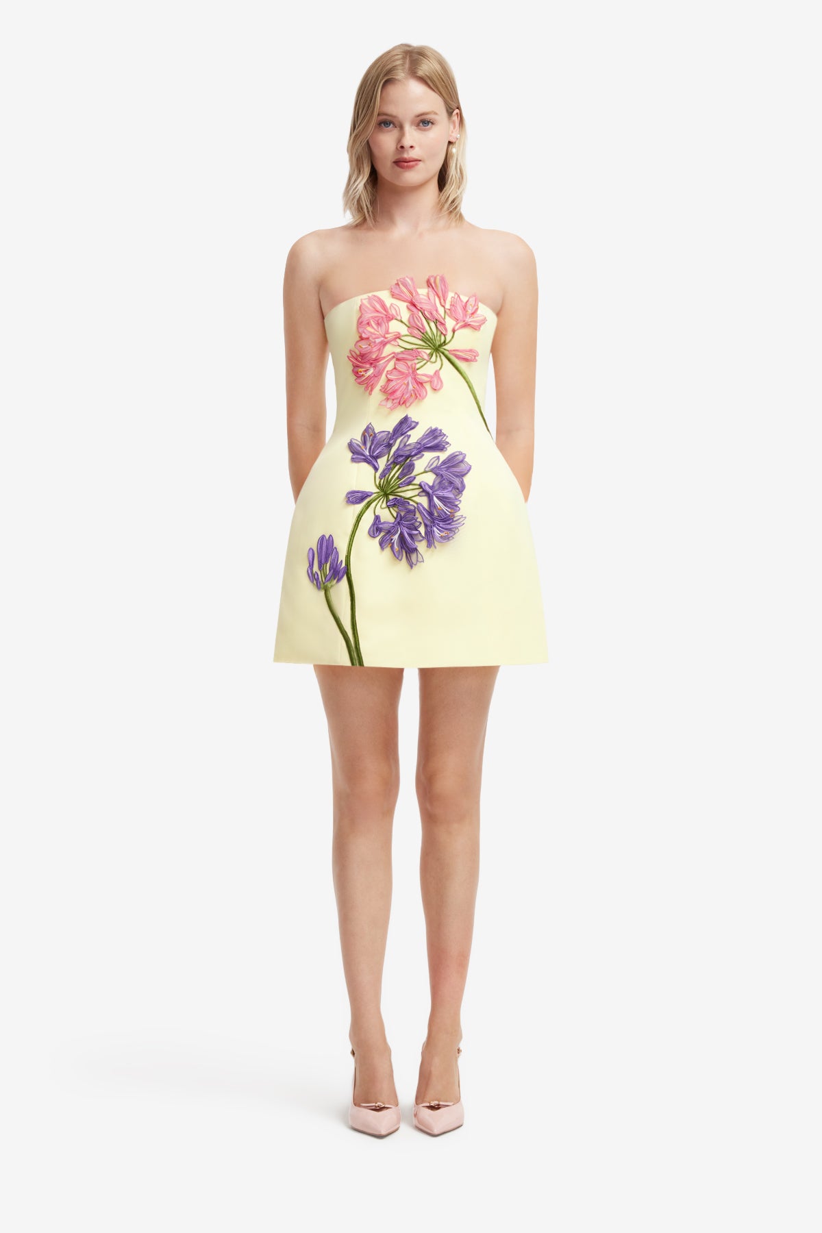 Leo Lin Roselle Appliqué Bustier Mini Dress l Agapanthus