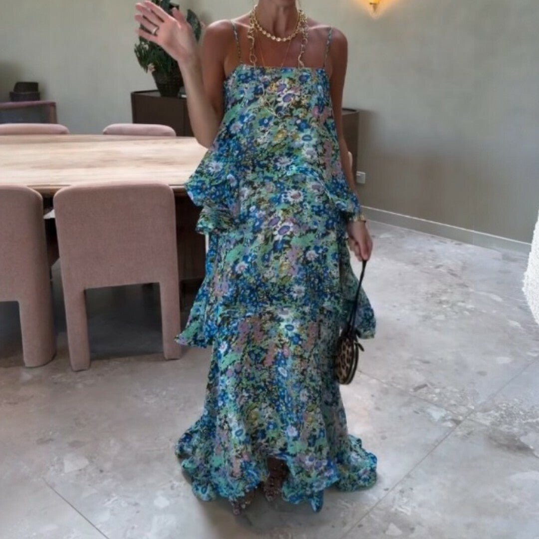 Elliatt Armani Tiered Maxi Dress In Blue Floral